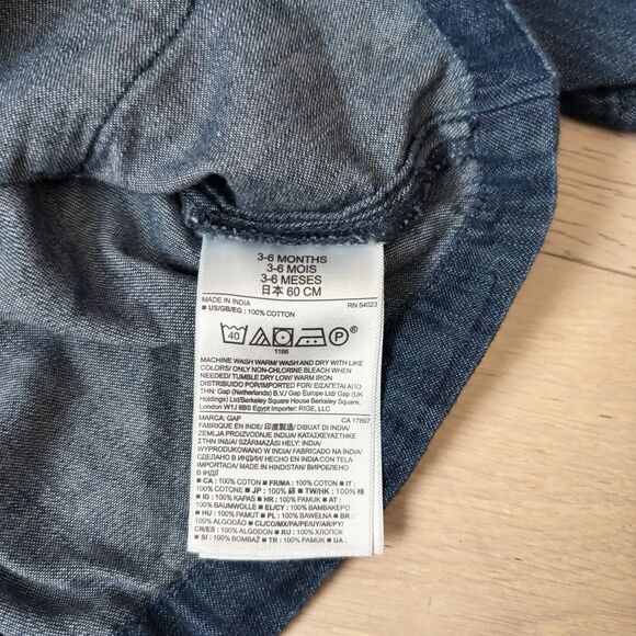 Baby Gap Dress Girl 3 - 6 months Blue chambray long sleeve button collared - Picture 5 of 6